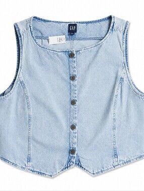 GAP Light Blue Denim Button-Down Vest XXL